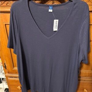 Old Navy Women's Luxe V-Neck Ribbed Short Sleeve Top - Navy
